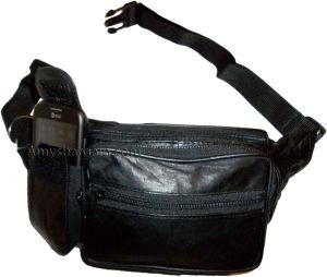 Leather waist pouch black waist bag leather bag 3 pocket fanny pack New with tag - Image 9
