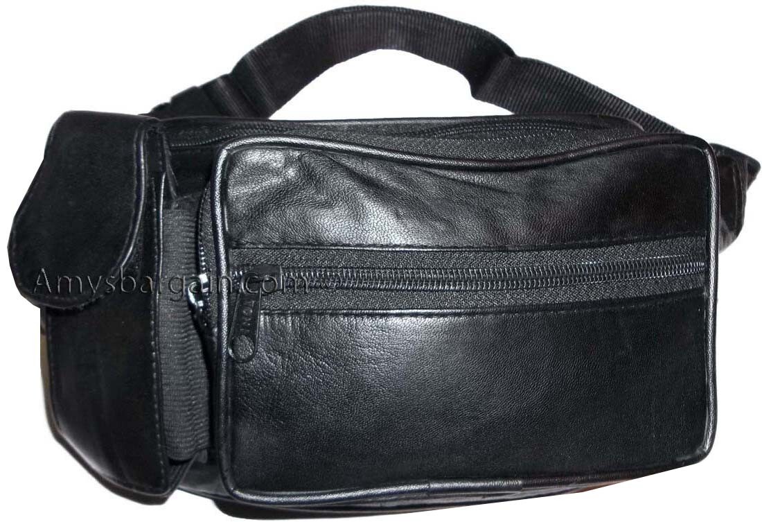 Leather waist pouch black waist bag leather bag 3 pocket fanny pack New with tag - Image 10