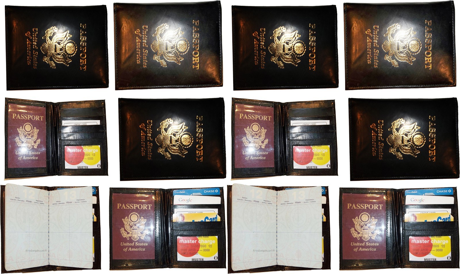 Lot of 12 New 4 credit cards + ID Lamb skin USA Leather passport case wallet NWT