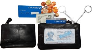 Lot of 2 Leather Change Purse bag Ladies mini pocket business card case kay ring