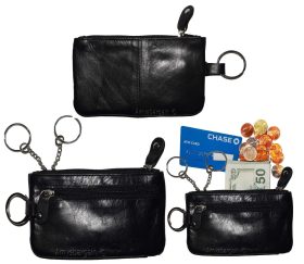 Lot of 2 Leather change purse,Black Zip coin wallet 2 pocket coin case key ring