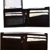 Lot of 2 Men's Bifold Leather wallet 3 bill slots 10 card spaces Zip coin case
