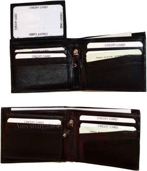 Lot of 2 Men's Bifold Leather wallet 3 bill slots 10 card spaces Zip coin case