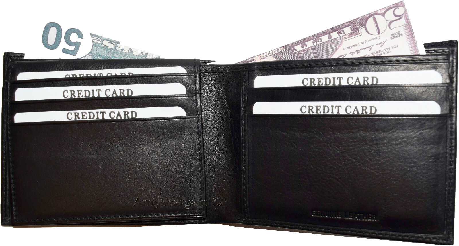 Lot of 2 Men's Brown Bifold Calfskin leather wallet, 2 Bil slots 7 card 1 ID Win - Image 5