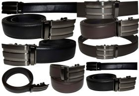 Lot of 2 Men's Leather Belt Black & Brown Automatic lock Up to 43" Dress belt BN