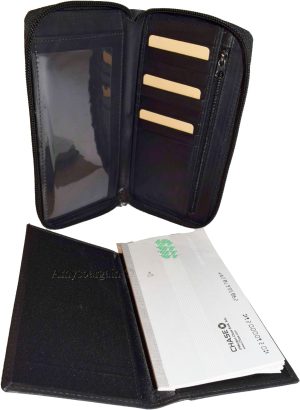 Lot of 2 New Black Zip Around checkbook wallet 14 credit card change purse ID BN - Image 9