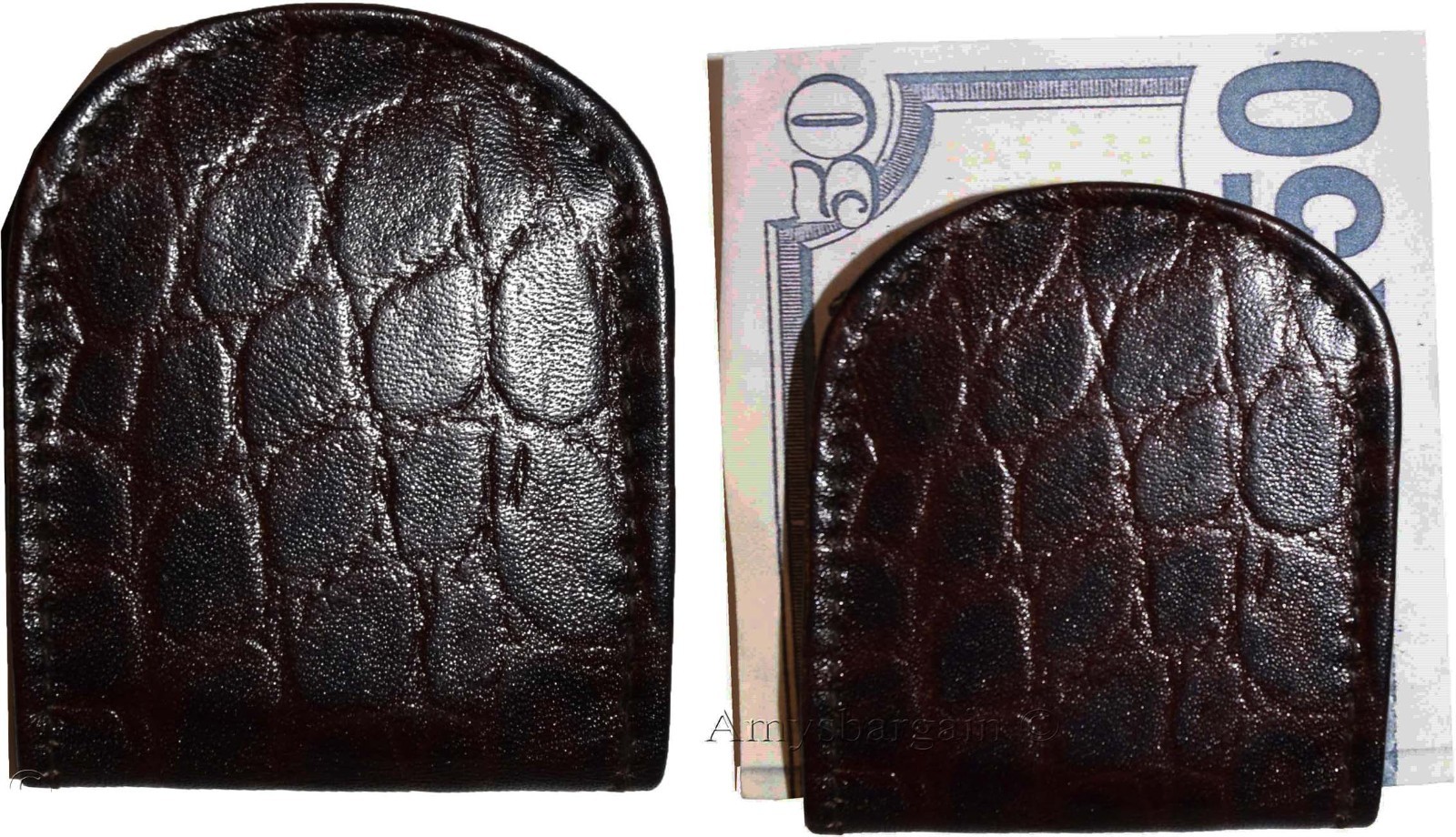 Lot of 2 New Brown Crocodile printed leather Unbranded money clip Clip Money BN