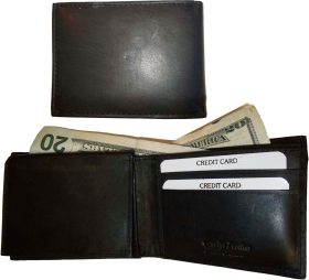 Lot of 2 New style leather man's wallet 2 bill slots 1 zip 4 credit cards ID new