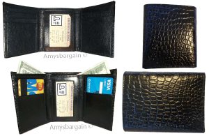 Lot of 3 Italian Style Crocodile Printed Leather Man's Black Trifold wallet BNWT - Image 11