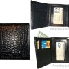 Lot of 3 Italian Style Crocodile Printed Leather Man's Black Trifold wallet BNWT