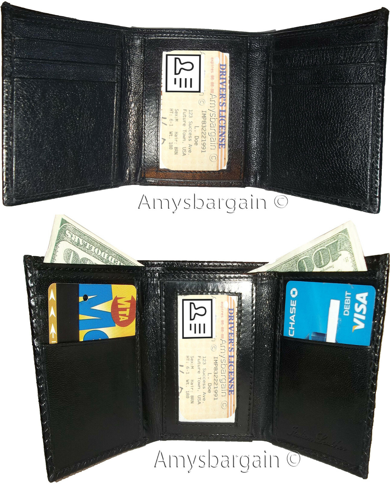 Lot of 3 Italian Style Crocodile Printed Leather Man's Black Trifold wallet BNWT - Image 12