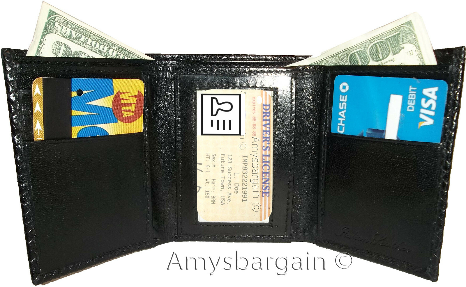 Lot of 3 Italian Style Crocodile Printed Leather Man's Black Trifold wallet BNWT - Image 5