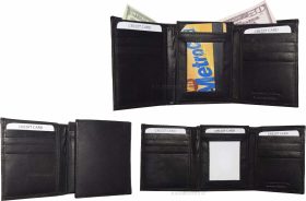 Lot of 3 New Men's Trifold Leather Wallet 3 ID center piece Black 2 bill slots