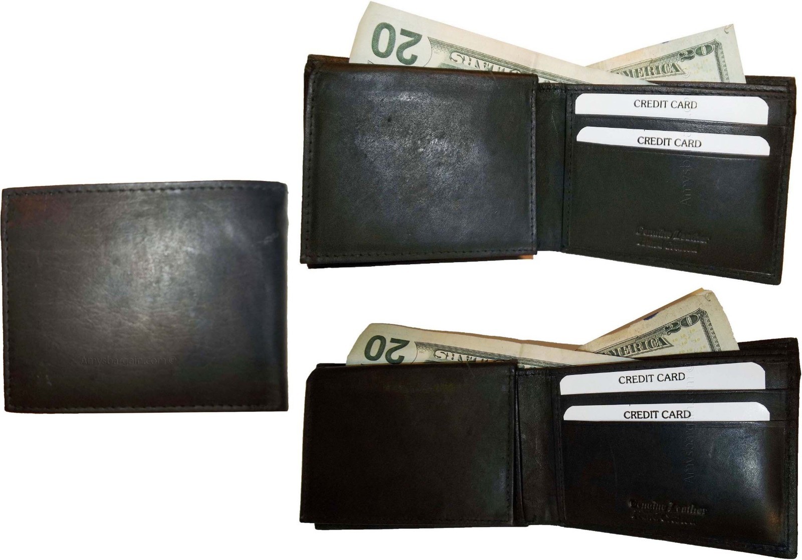 Lot of 3 New style leather man's wallet 2 bill slots 1 zip 4 credit card 1 ID BN