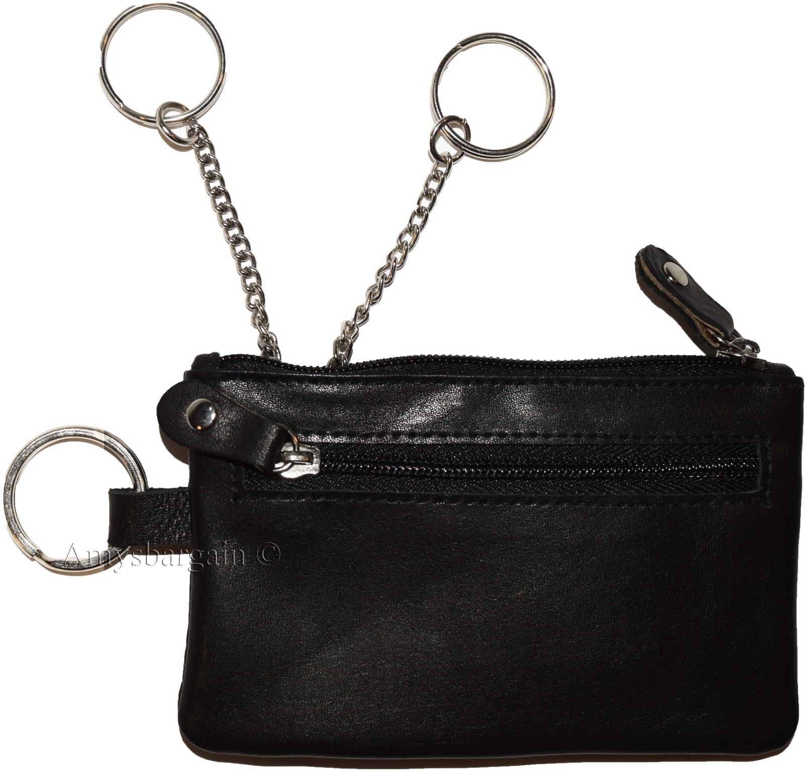 Lot of 3 leather change purse 3 Ring 2 zip pockets. unbranded Black coin case bn - Image 13