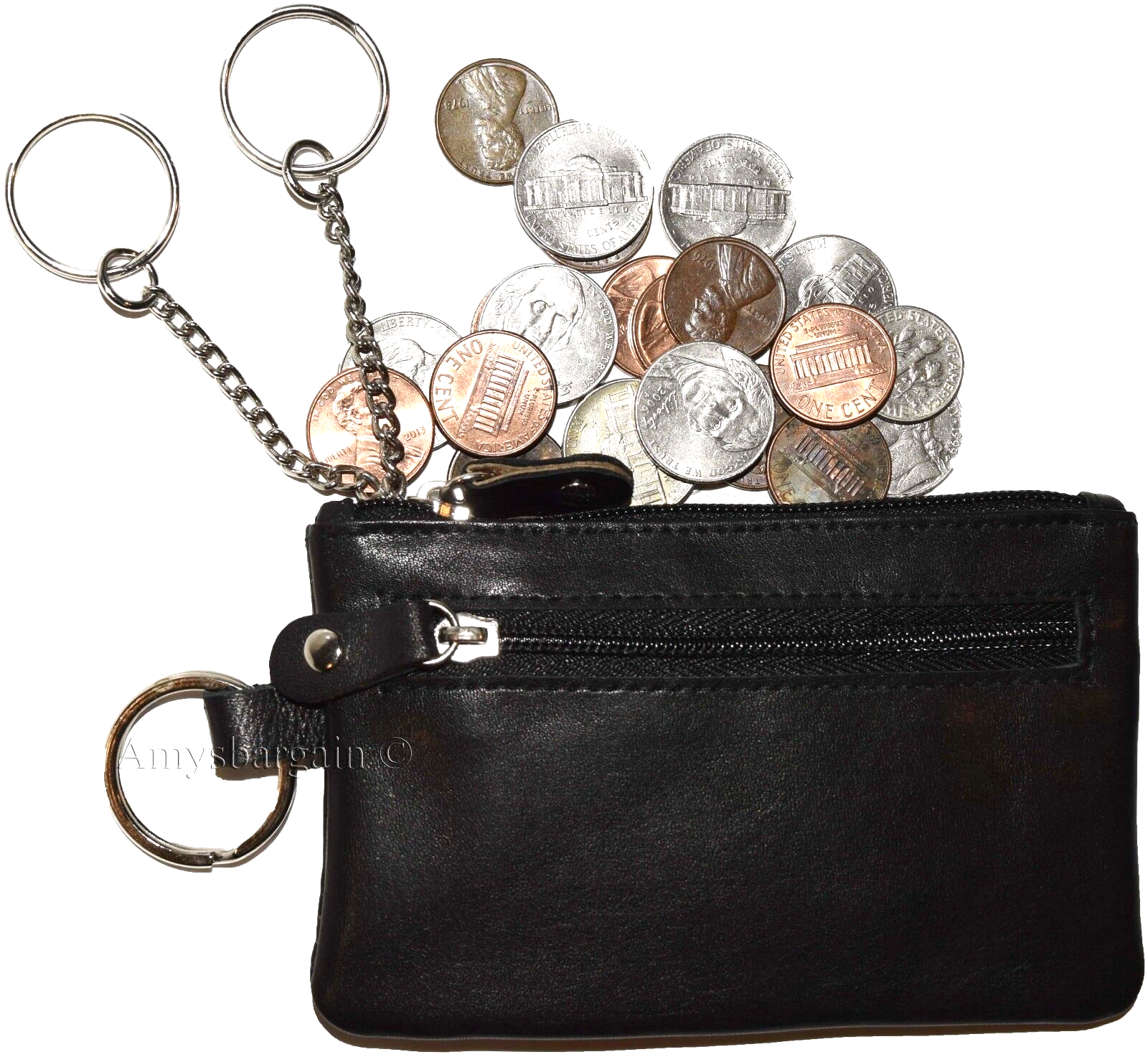 Lot of 3 leather change purse 3 Ring 2 zip pockets. unbranded Black coin case bn - Image 3