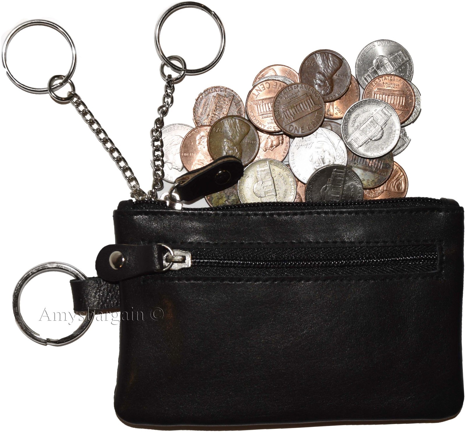 Lot of 3 leather change purse 3 Ring 2 zip pockets. unbranded Black coin case bn - Image 5