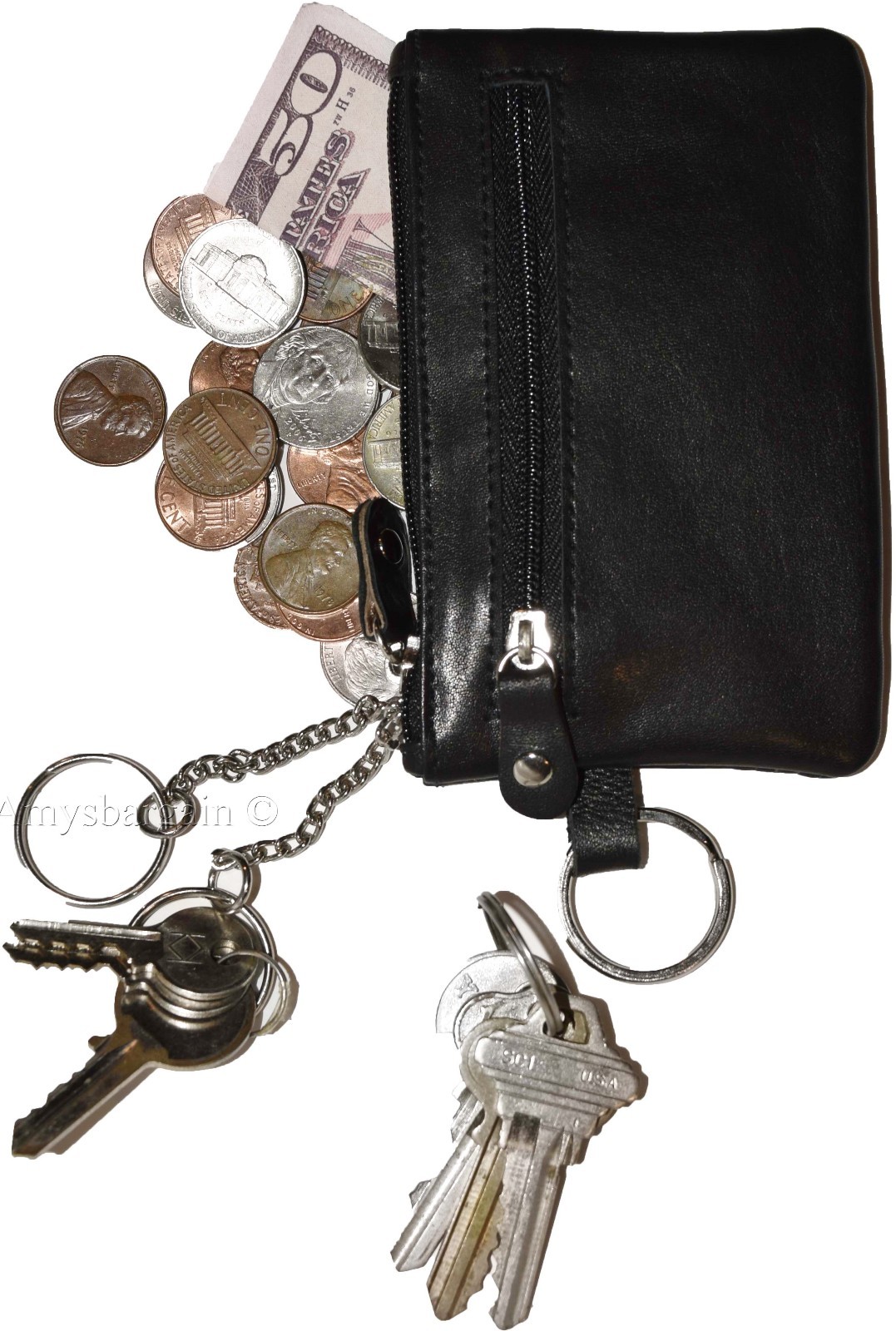 Lot of 3 leather change purse 3 Ring 2 zip pockets. unbranded Black coin case bn - Image 7