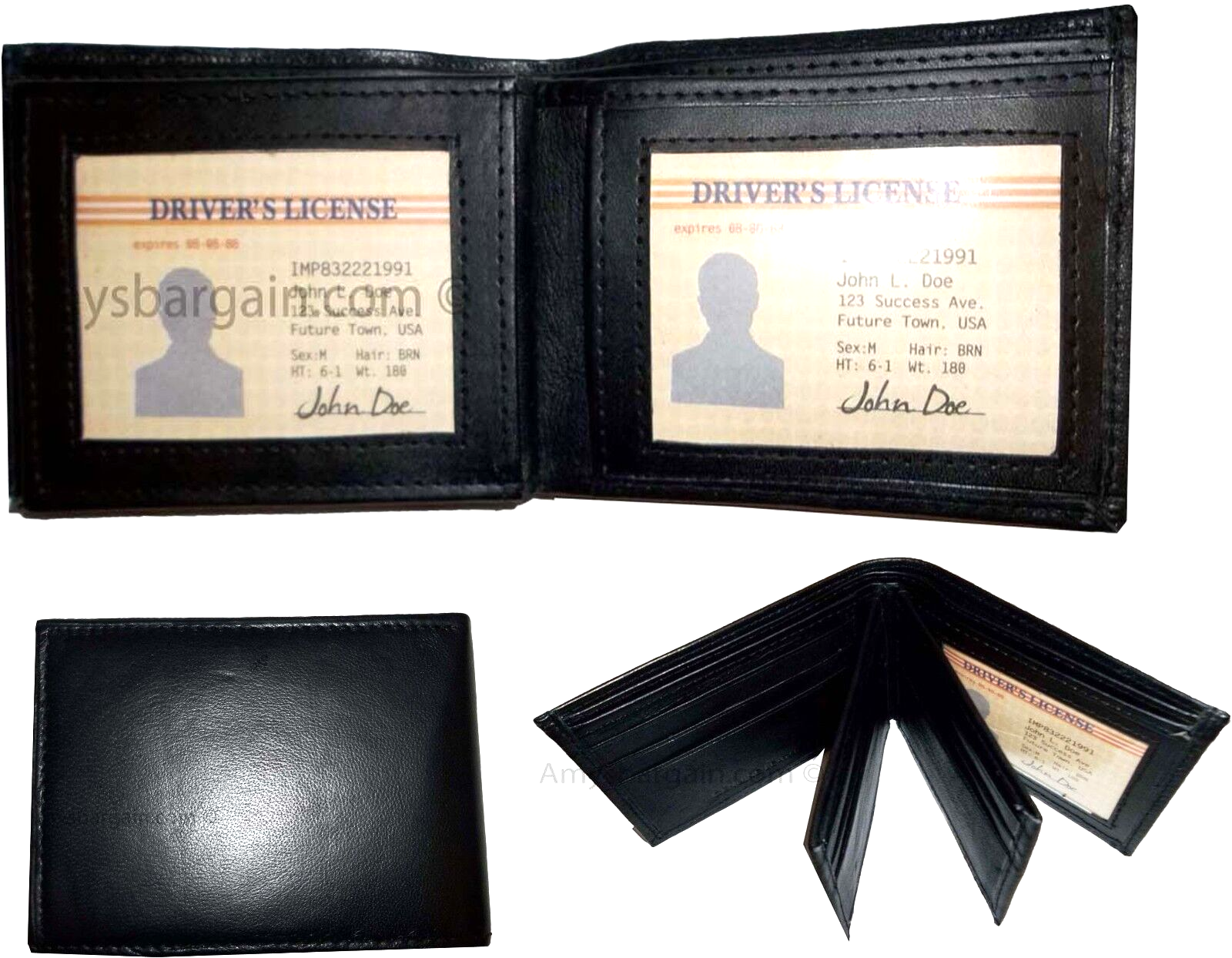 Lot of 3 men's leather wallet credit card holder 3 ID window billfold new wallet