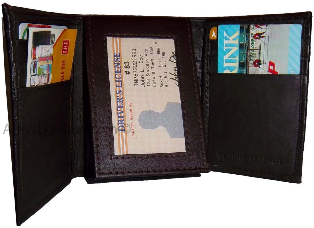 Lot of 3 new brown trifold leather men’s wallet 1 ID 9 card 2 bill spaces. - Image 13