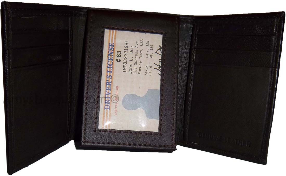 Lot of 3 new brown trifold leather men’s wallet 1 ID 9 card 2 bill spaces. - Image 6