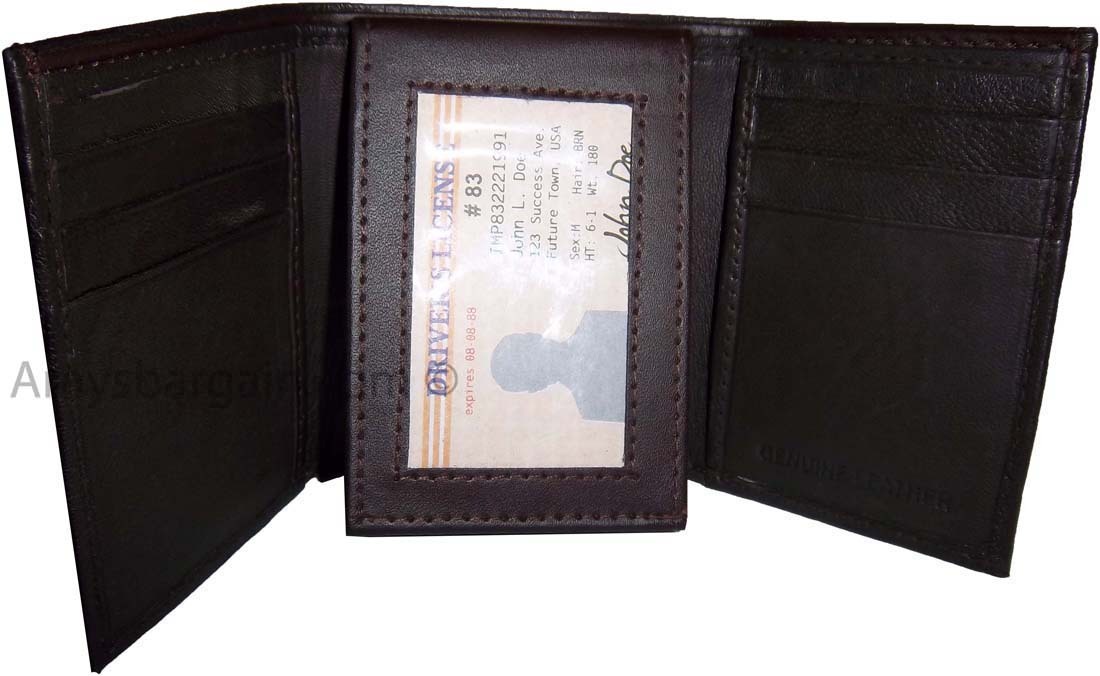 Lot of 3 new brown trifold leather men’s wallet 1 ID 9 card 2 bill spaces. - Image 7