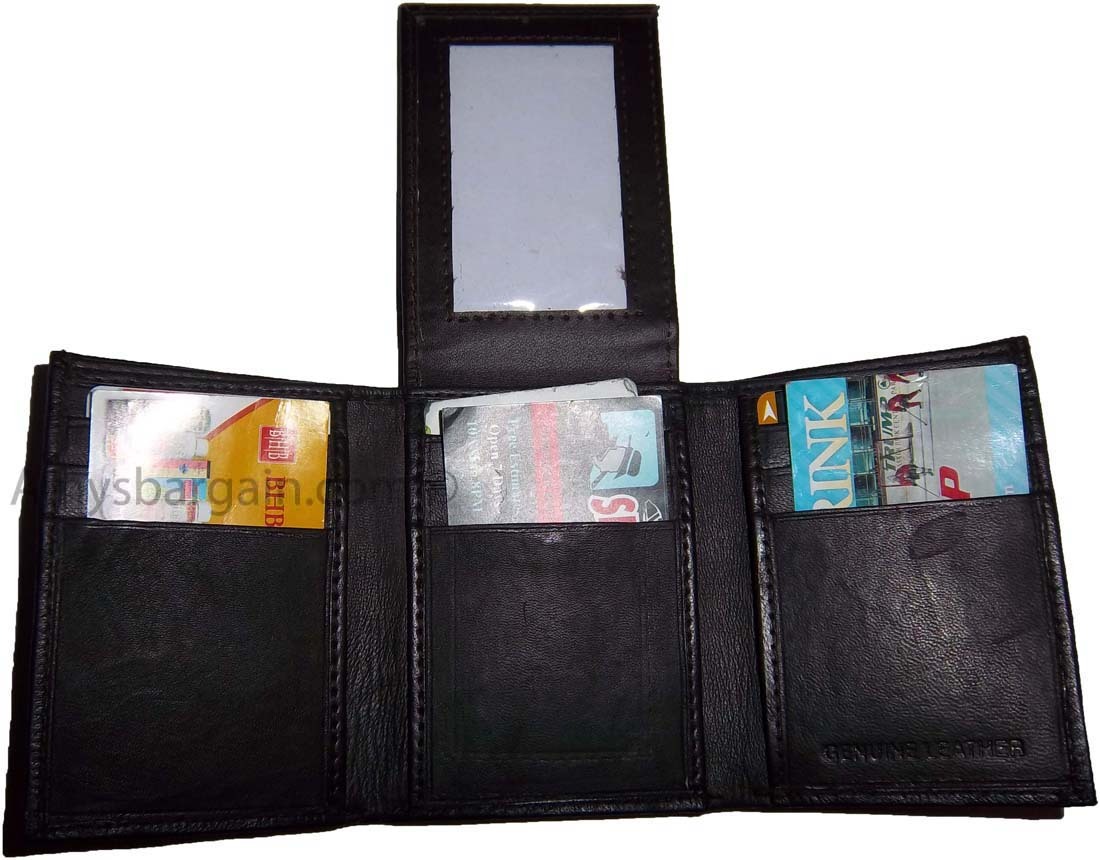 Lot of 3 new brown trifold leather men’s wallet 1 ID 9 card 2 bill spaces. - Image 9