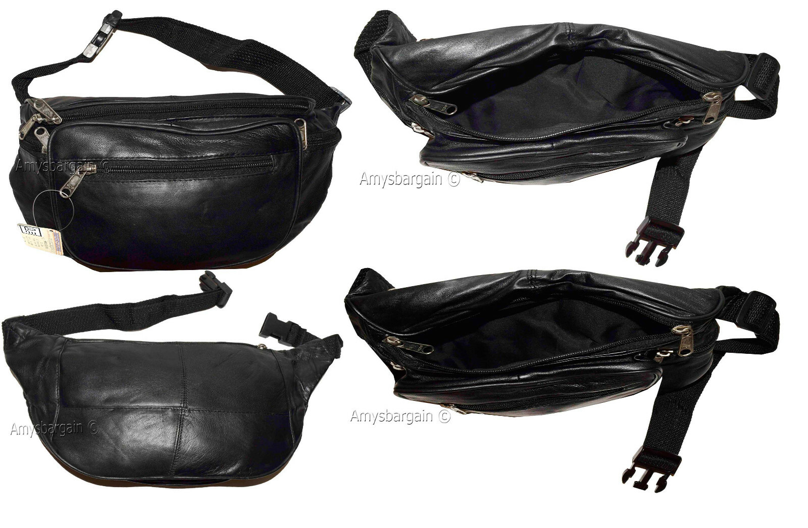 Lot of 4 Large Leather waist pouch Black waist bag leather bag Jumbo Fanny pack