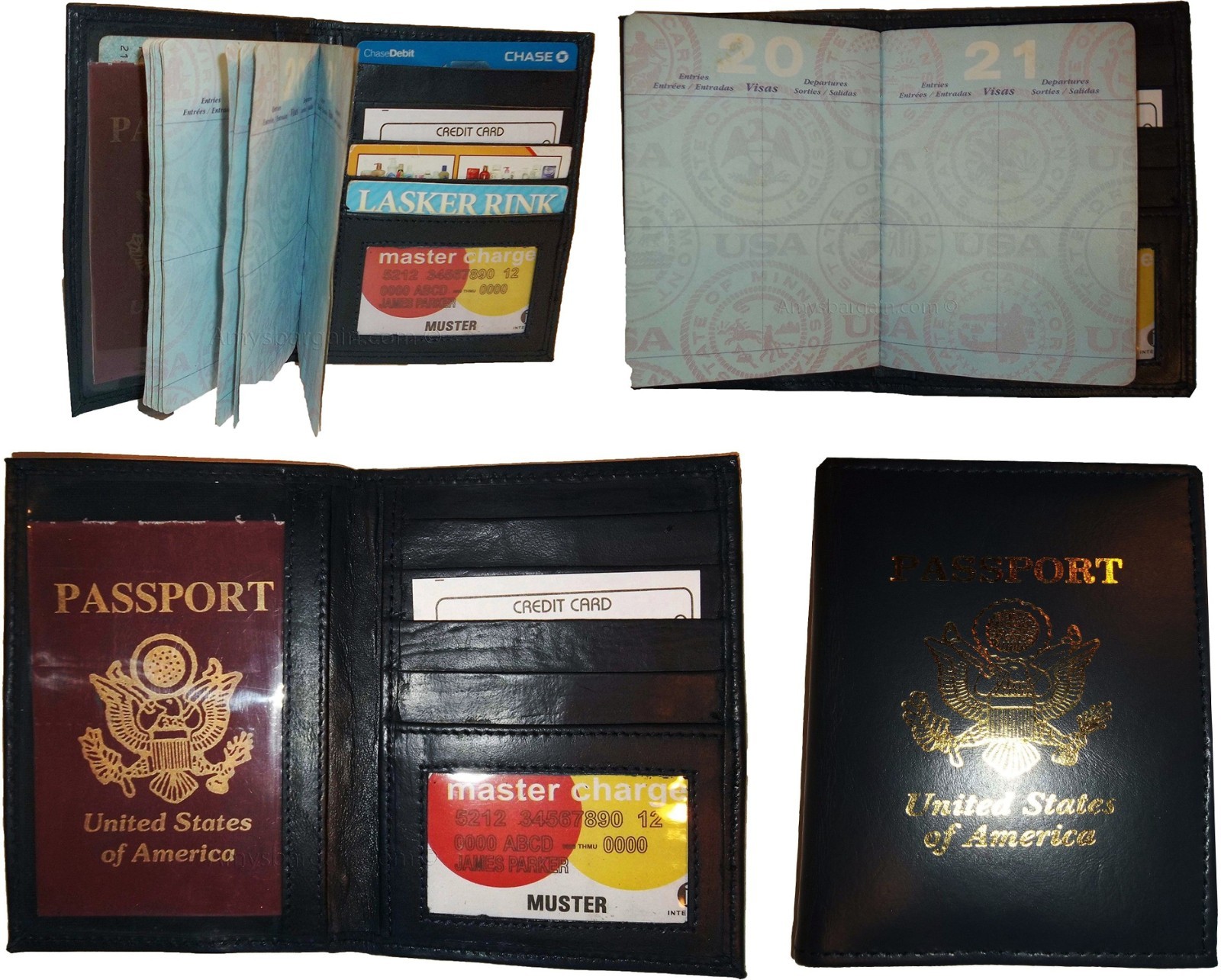 Lot of 4 New 4 credit cards + ID Lamb skin USA Leather passport case wallet new