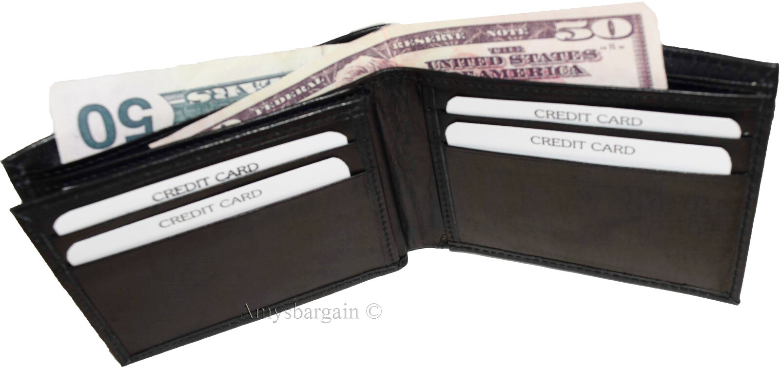 Lot of 4 New Men's High-end leather billfold wallet, Brown 6 credit card bifold - Image 12