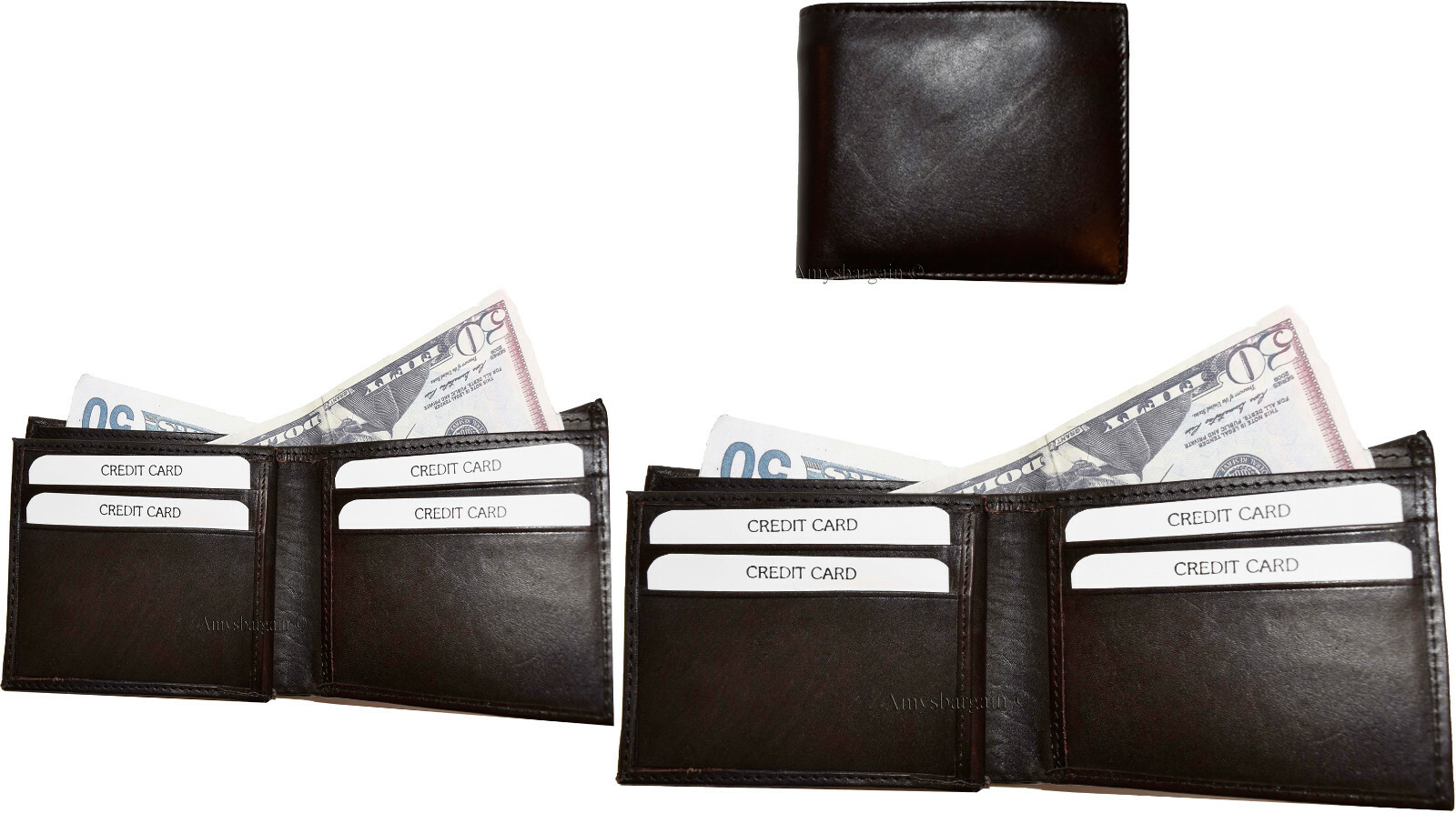 Lot of 4 New Men's High-end leather billfold wallet, Brown 6 credit card bifold - Image 4