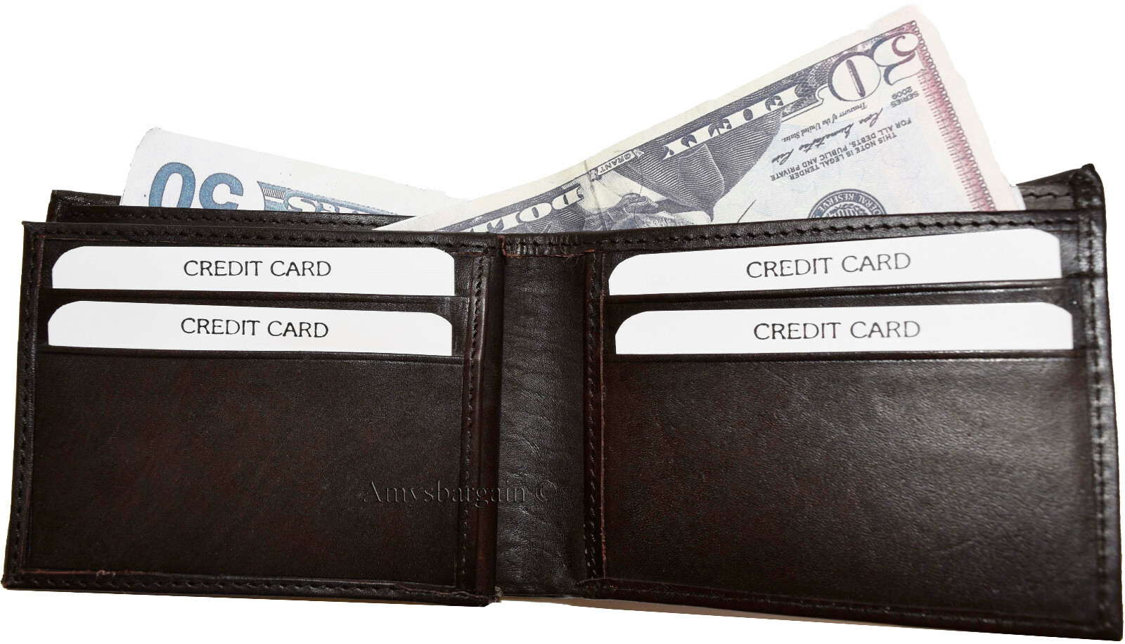 Lot of 4 New Men's High-end leather billfold wallet, Brown 6 credit card bifold - Image 9