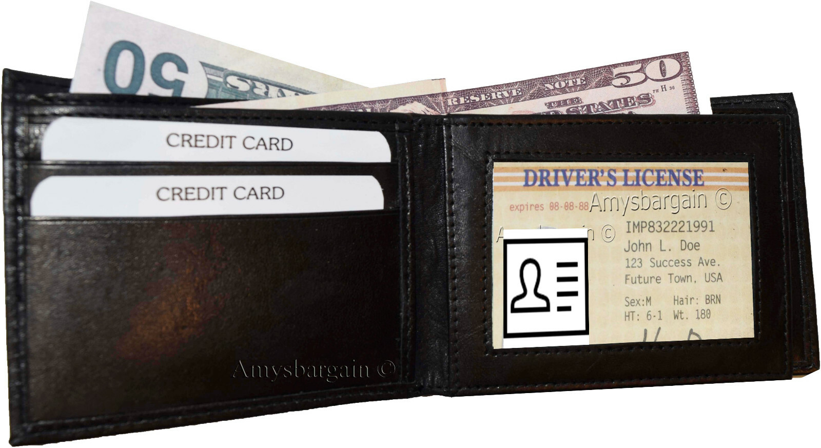 Lot of 4 New Men's High-end leather billfold wallet, Brown 6 credit card bifold - Image 10