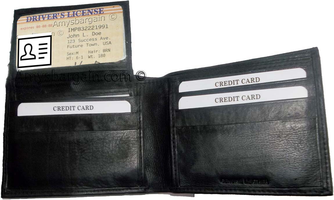 Lot of 5 New Men's Soft Leather Black billfold Wallet 9 Credit ATM Card 2 ID new - Image 5