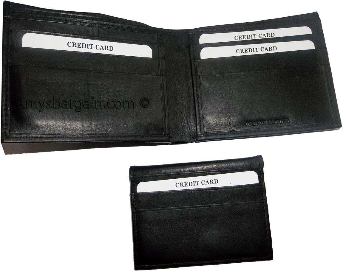Lot of 5 New Men's Soft Leather Black billfold Wallet 9 Credit ATM Card 2 ID new - Image 7