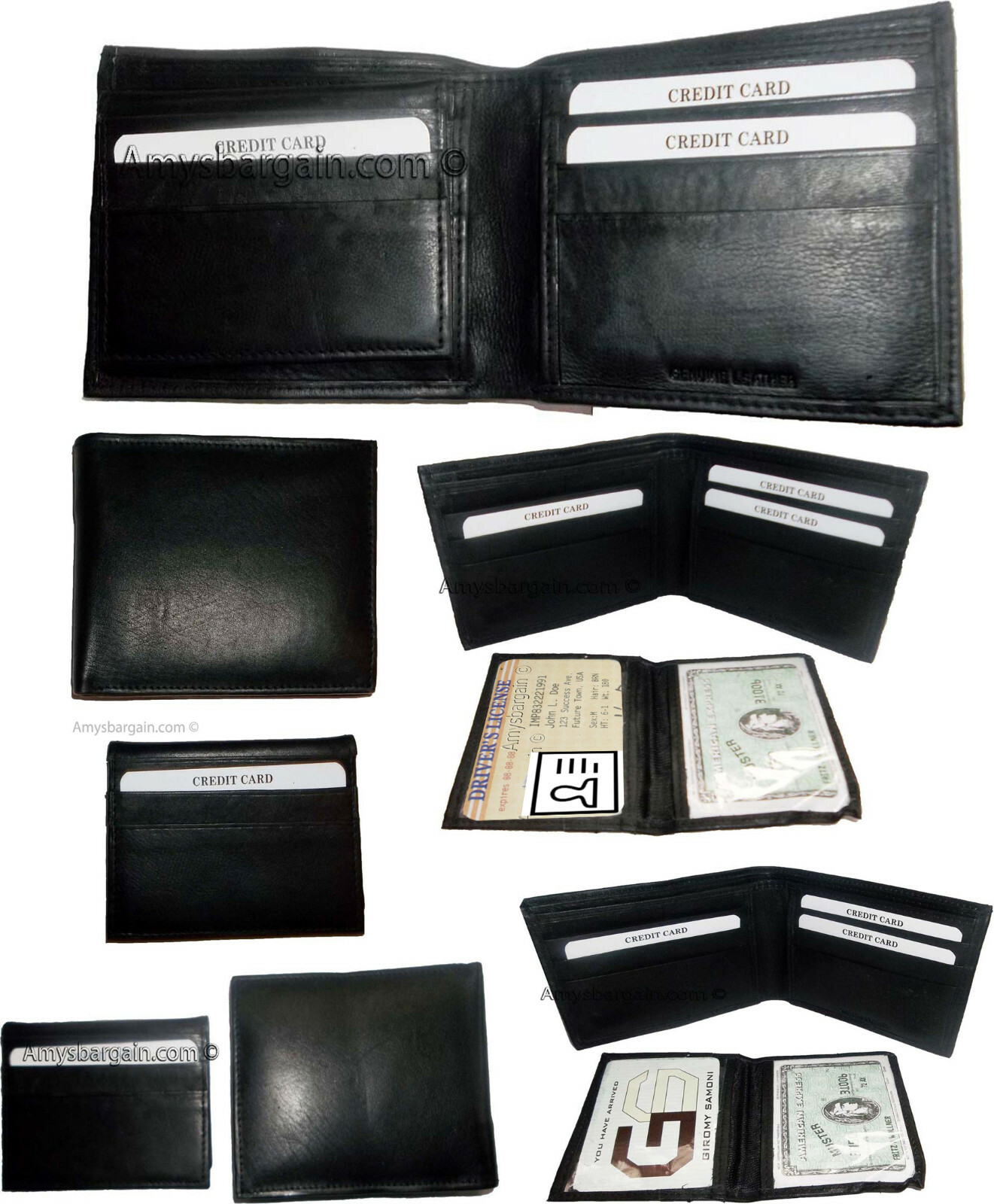 Lot of 5 New Men's Soft Leather Black billfold Wallet 9 Credit ATM Card 2 ID new