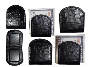 Lot of 6 Black Crocodile printed leather Unbranded money clip Clip Money, BR New