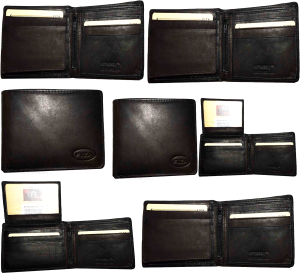 Lot of 6 FIZA NY Leather men's Black wallet Billfold wallet 2 Bill slots in Box