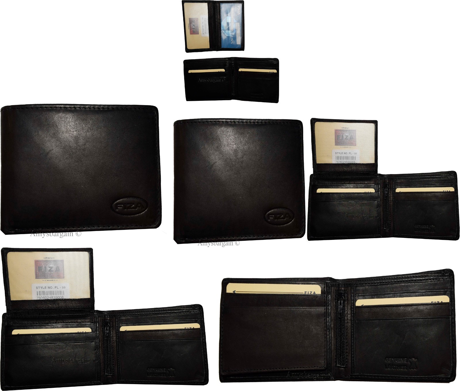 Lot of 6 FIZA NY Leather men's Black wallet Billfold wallet 2 Bill slots in Box - Image 9