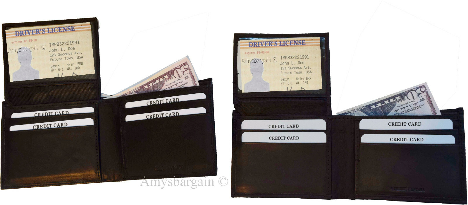 Lot of 6 Men's Bifold Calfskin leather wallet 2 Bill slots 7 card 1 ID Window BN - Image 12