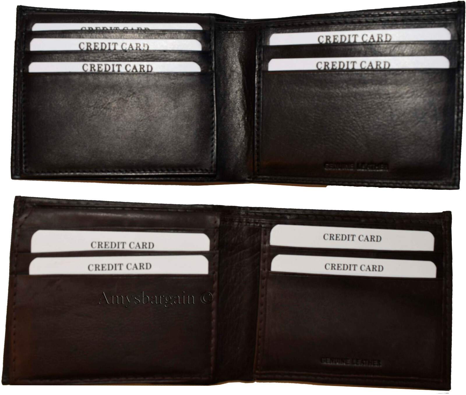 Lot of 6 Men's Bifold Calfskin leather wallet 2 Bill slots 7 card 1 ID Window BN - Image 6