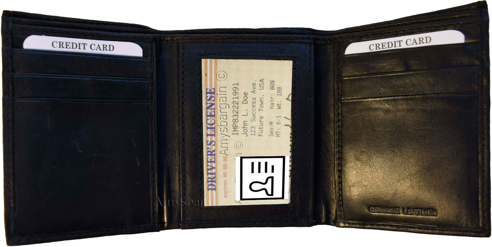 Lot of 6 New Men's Black leather trifold wallet 6 credit cards 2 bill spaces - Image 13