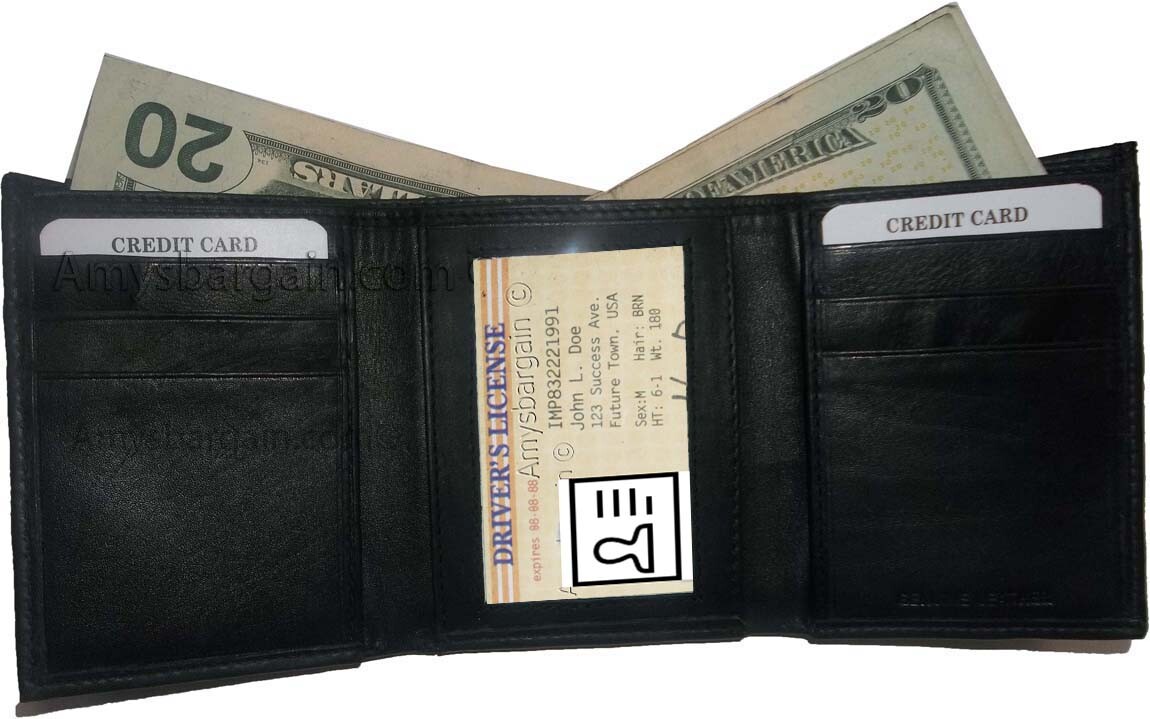 Lot of 6 New Men's Black leather trifold wallet 6 credit cards 2 bill spaces - Image 10