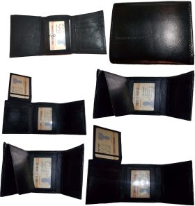 Lot of 6 New Trifold Leather Man’s wallet 2 ID 2 bill slots Black 6 card wallet
