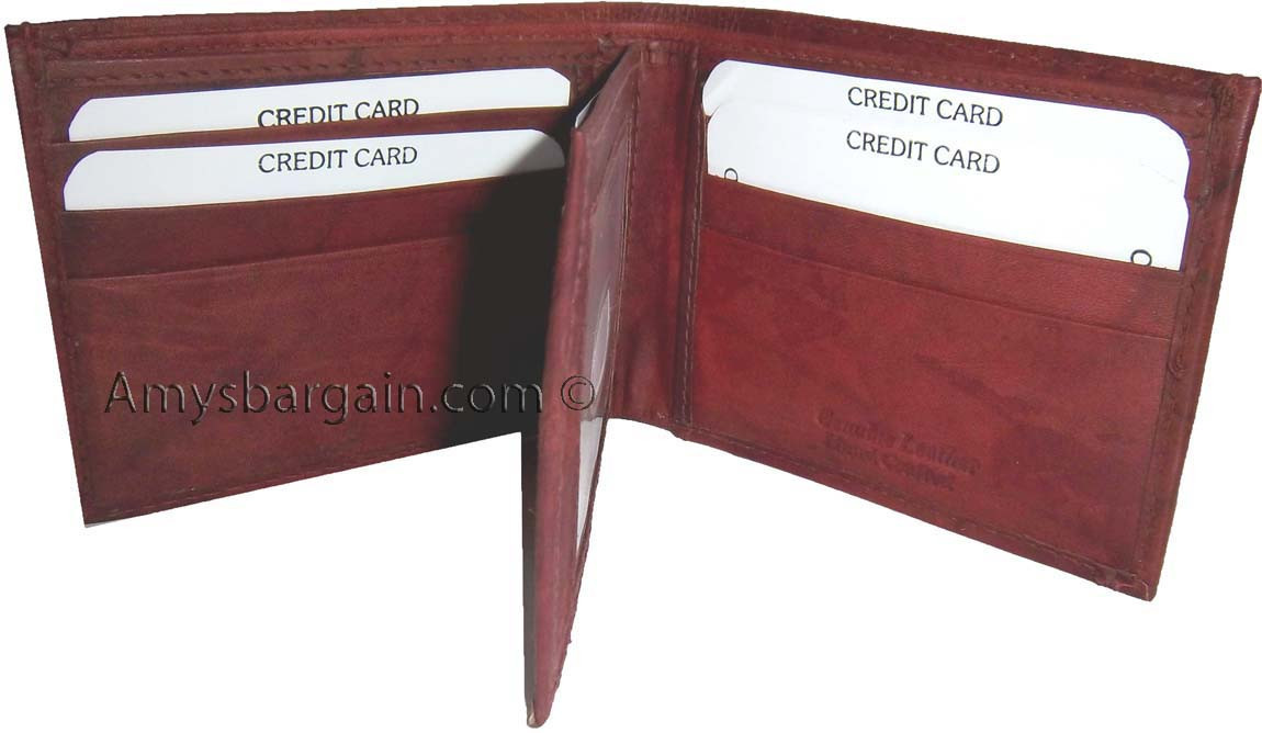 Man's leather Bifold wallet ID case 3 bill pockets wallet 6 Card slot New wallet