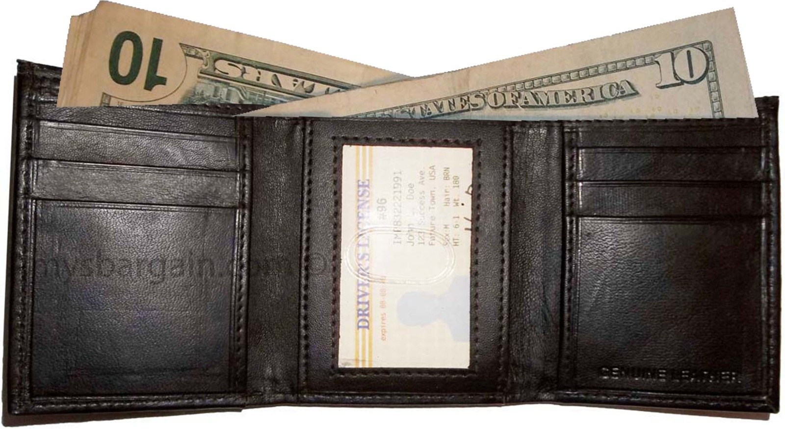 Man’s wallet Trifold Leather transparent window 2 bill spaces 6 cards br new - Image 12