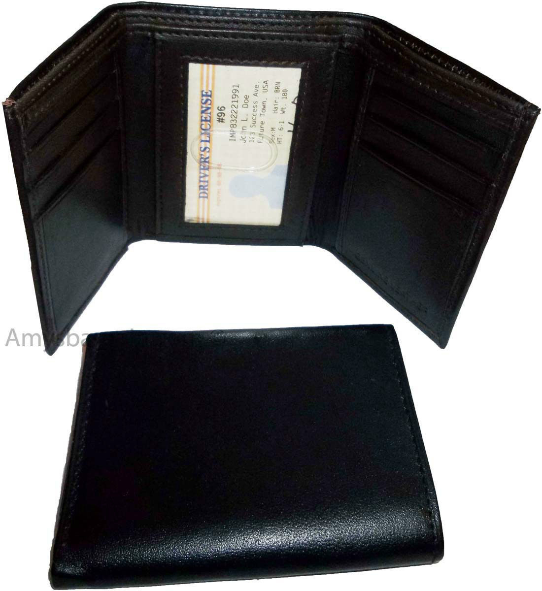 Man’s wallet Trifold Leather transparent window 2 bill spaces 6 cards br new - Image 4