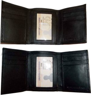 Man’s wallet Trifold Leather transparent window 2 bill spaces 6 cards br new