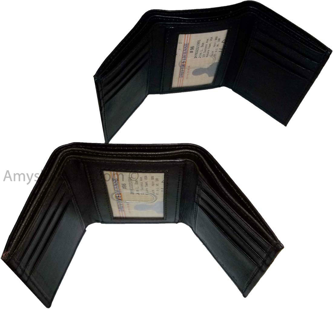Man’s wallet Trifold Leather transparent window 2 bill spaces 6 cards br new - Image 9
