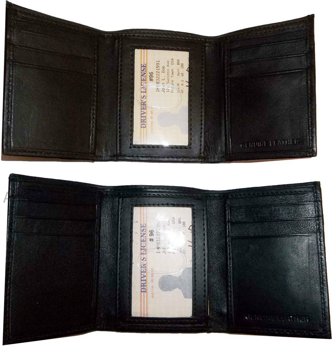 Man’s wallet Trifold Leather transparent window 2 bill spaces 6 cards br new